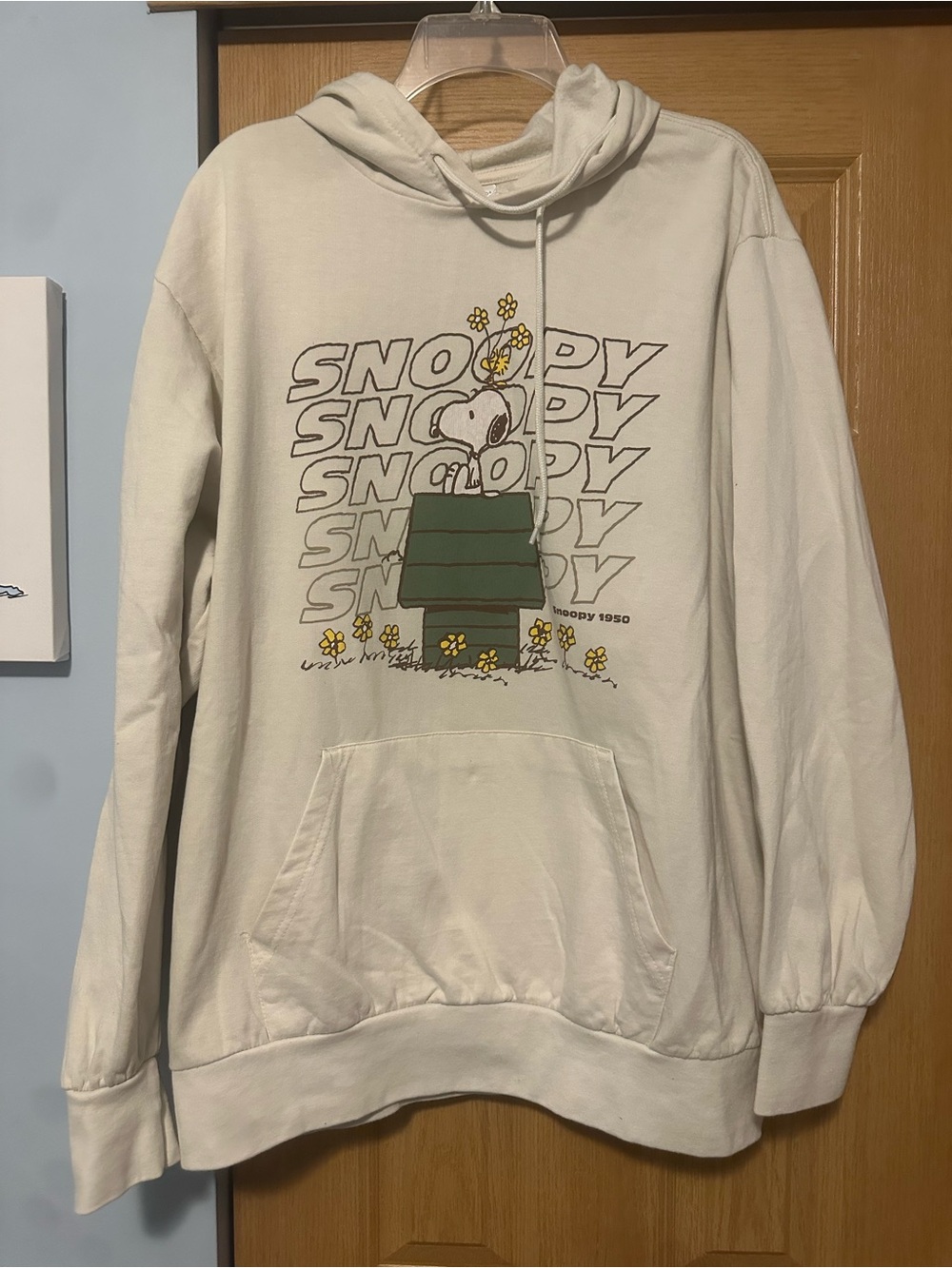 Peanuts Cream Hoodie with Snoopy & Green Doghouse Graphic